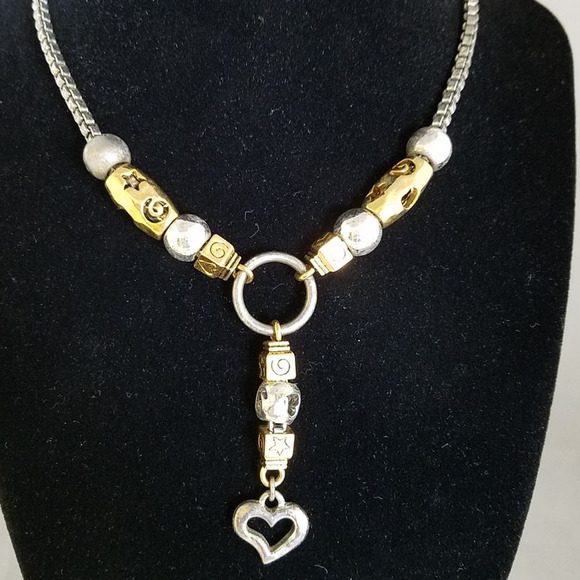 Vintage OLCI Box Chain and Bead Charm Necklace Goldtone - Silvertone Jewelry 20" - Picture 1 of 2